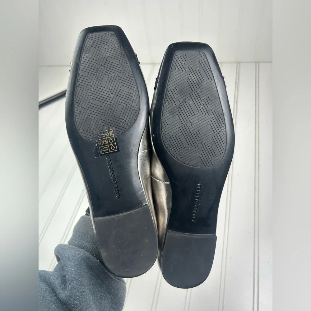 Karl Lagerfeld Vintage Paris Metallic Silver Flats Womenโs Size 8 - Picture 7 of 7
